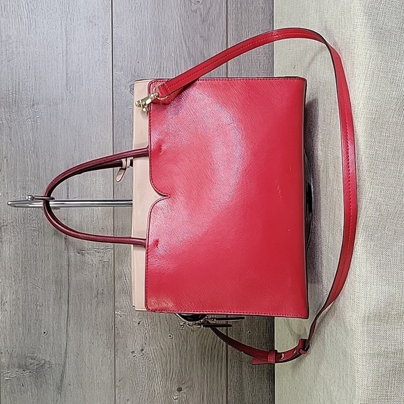 Kate Spade Red and Pink Color-Block Leather Tote  Crossbody Bag - Picture 4 of 16